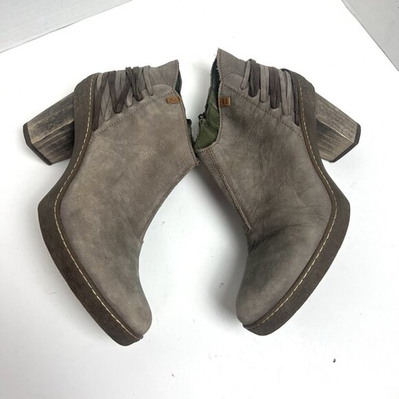El Naturalista Boots Womens 40 Nubuck Lichen NF77 Ankle Boots Zip Heel Booties - Picture 6 of 10
